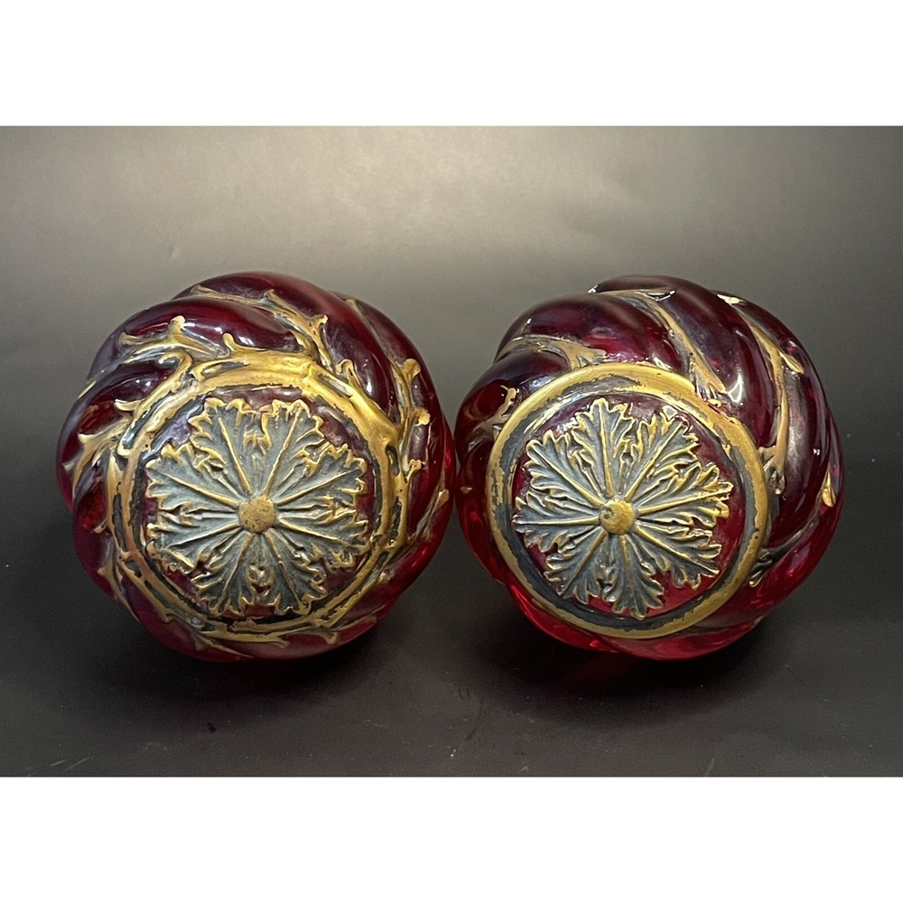 Vintage Red Gold Colored Orbe‎ Christmas Decoration Thick Glass